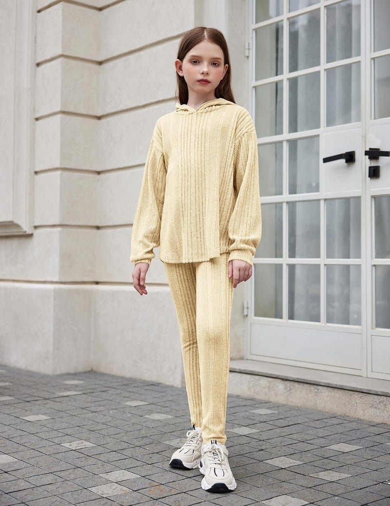 Arshiner Girl's Sweaters Set 2 Piece Outfits Rib-Knit Sweatsuits Cute Pullover Sweatshirt and Sweatpants Kids Tracksuits - Image 2